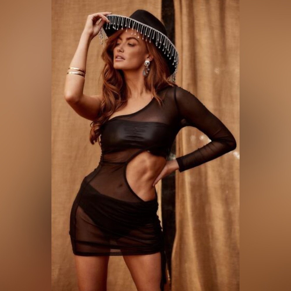 Black Sheer One-Shoulder Dress